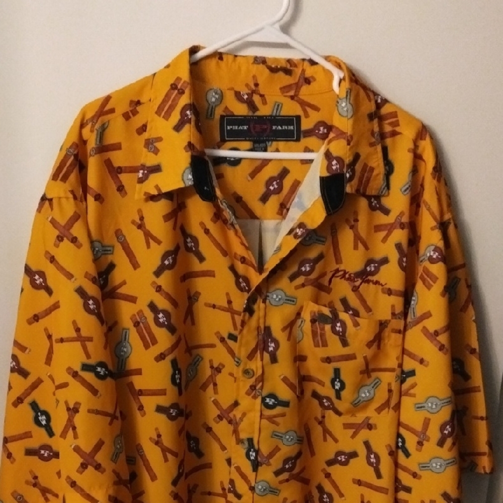 Phat Farm Yellow With Cigar‎ Print Casual Shirt Size XXXL